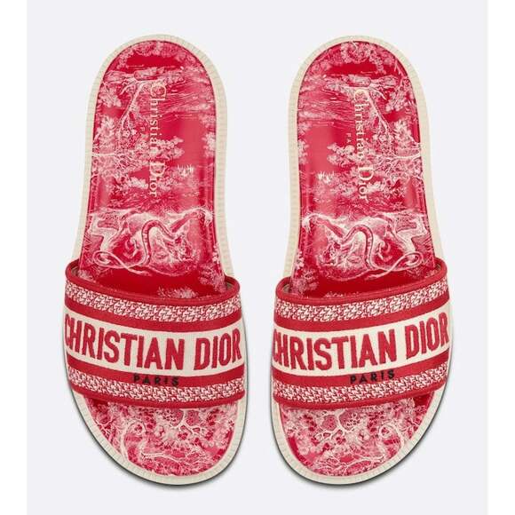 Christian Dior Dway Red Logo Toile De Jouy Platform Slide Mule Flat Sandal 36.5 - Picture 6 of 12
